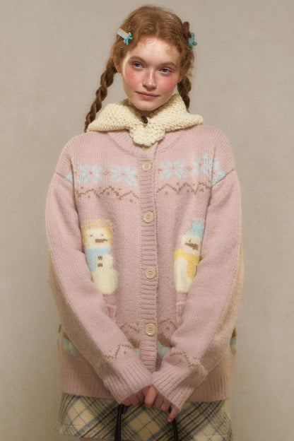 Vintage Snowman Jacquard Knit Cardigan