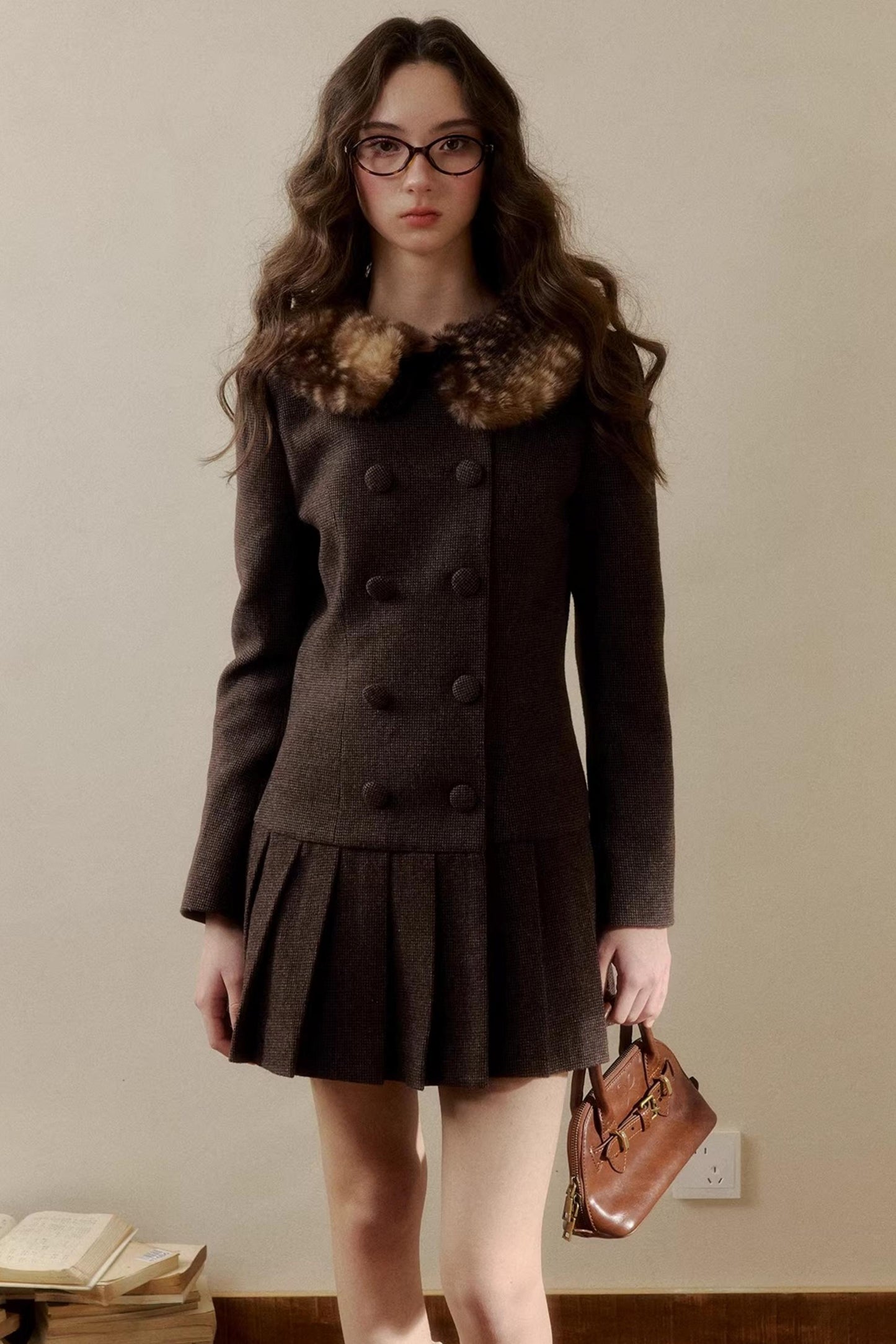 Retro Houndstooth Pleated Dress