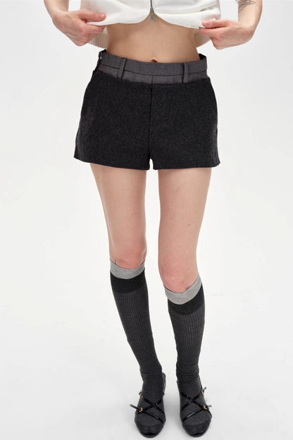 Color-Blocked High-Waisted Suede Shorts