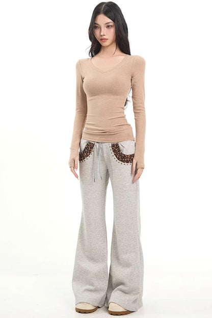 Leopard Print Patchwork Flared Pants