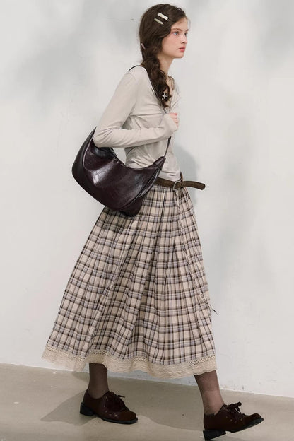 Cotton Lace Plaid Skirt