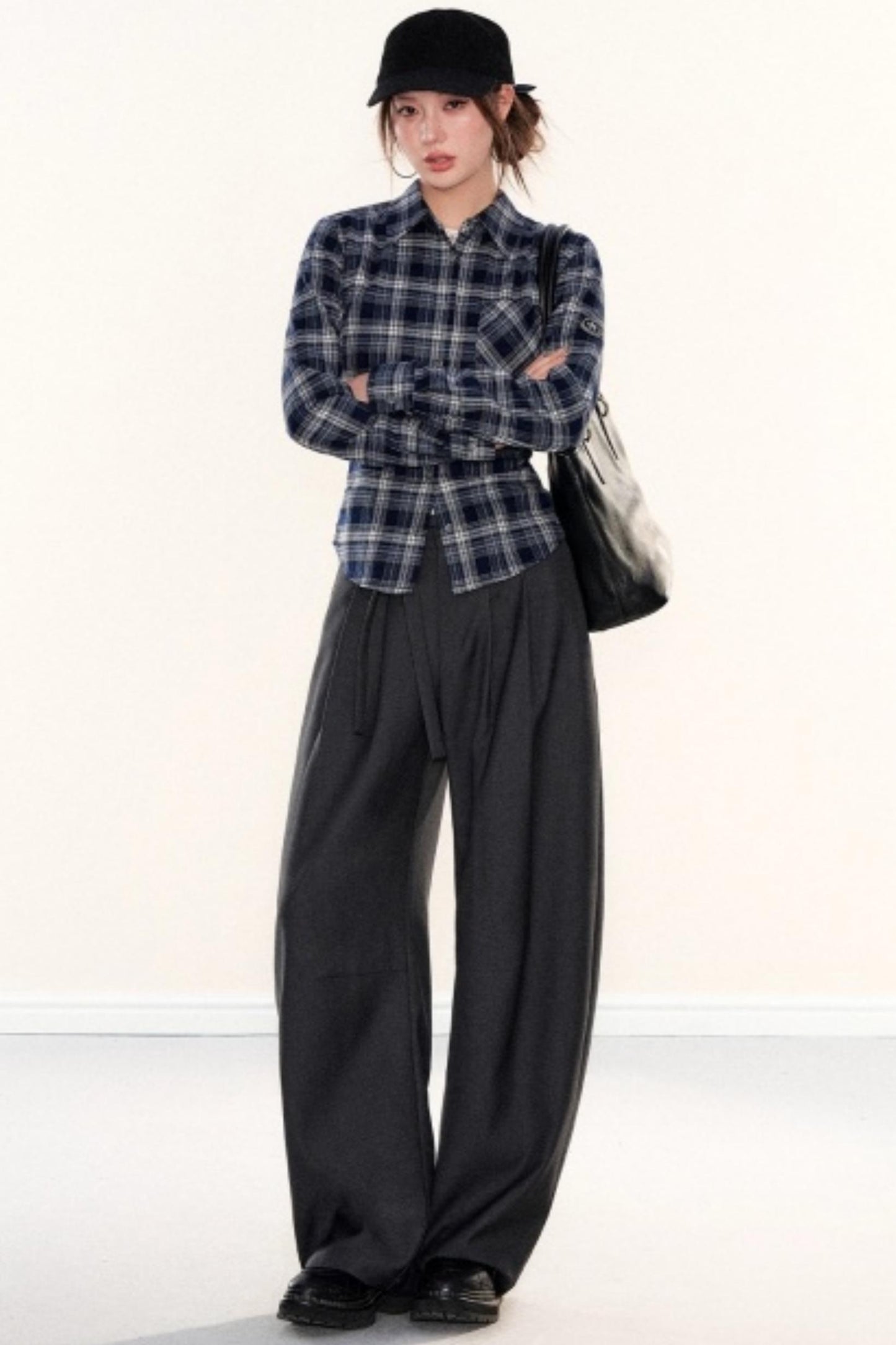 Plaid Waist-Cinching Shirt