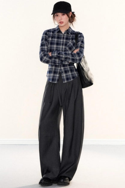 Plaid Waist-Cinching Shirt