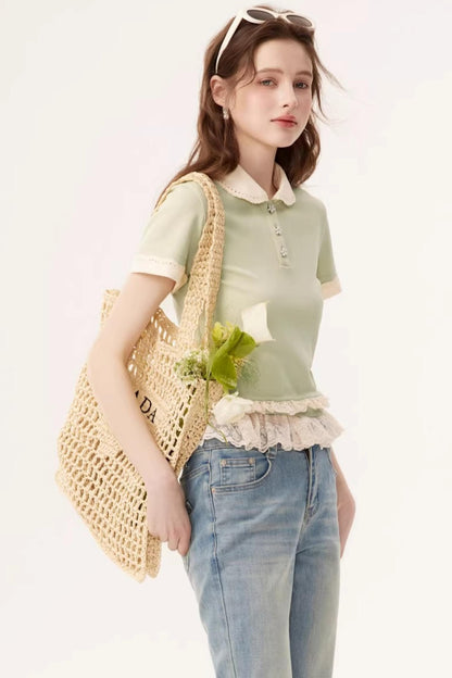 Contrasting Lace Lyocell Top