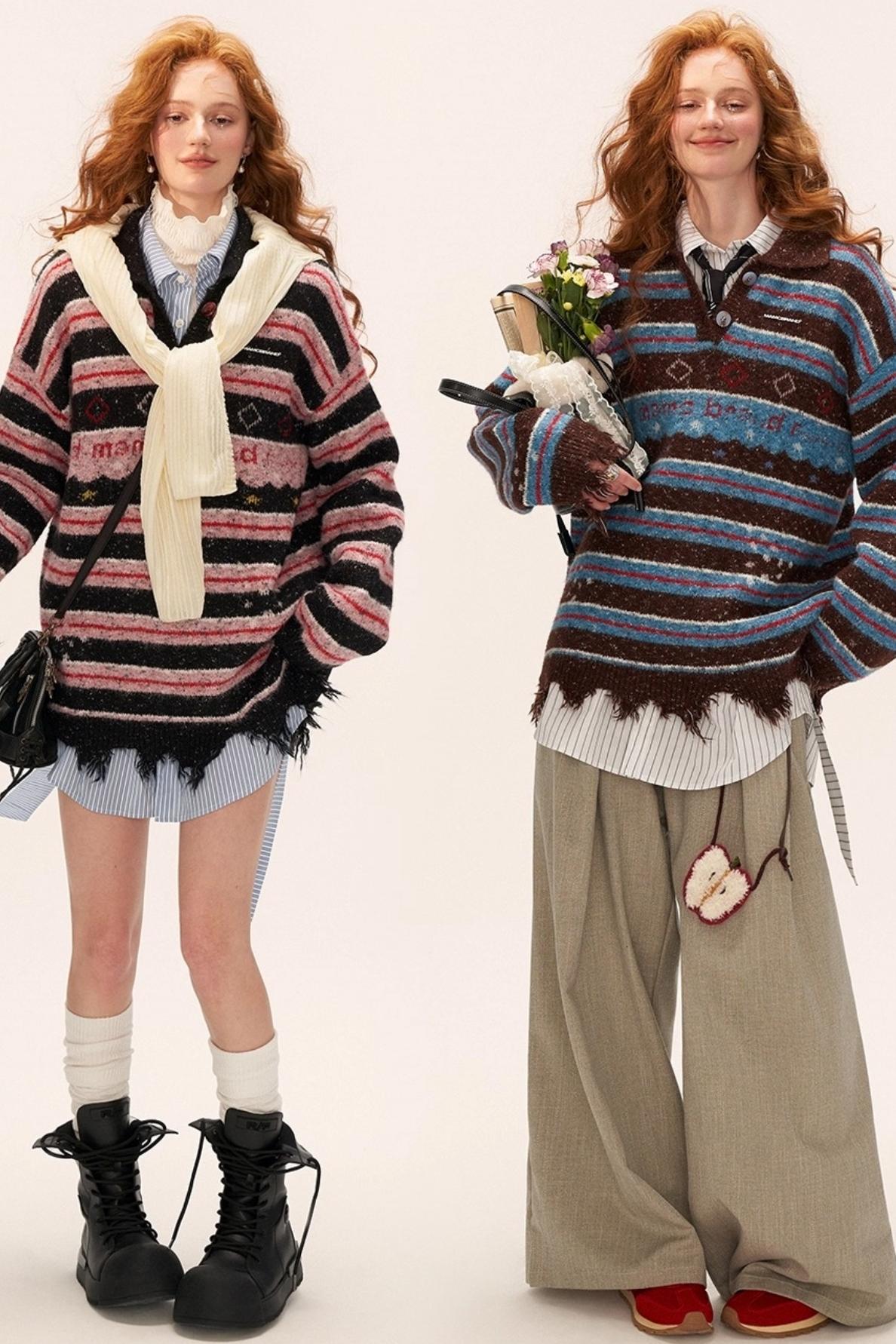 Star Stripe Polo Collar Sweater