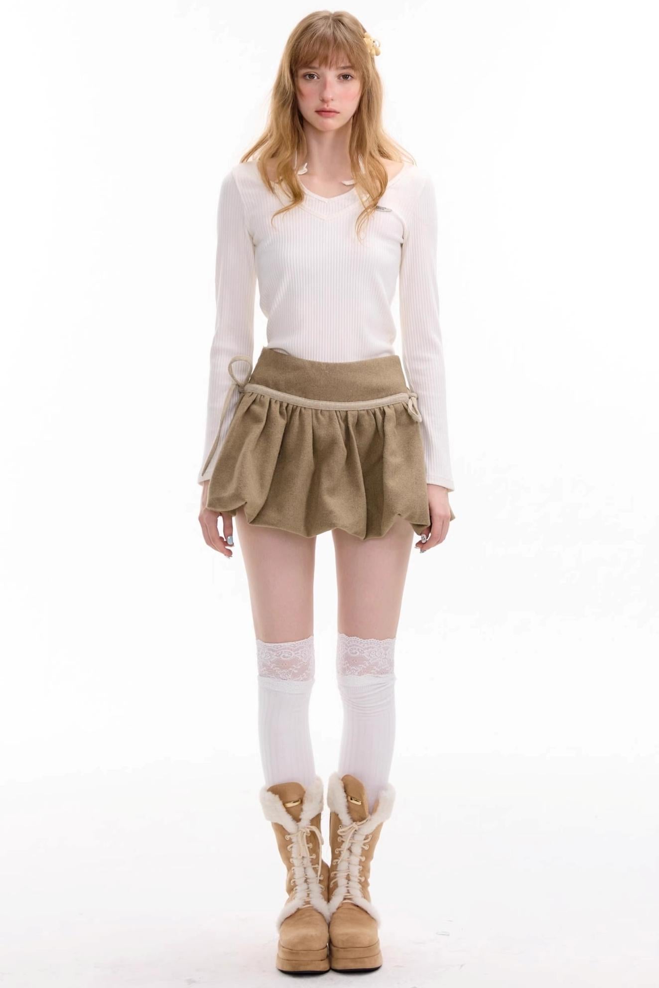 Autumn High-Waisted Woolen A-Line Skirt