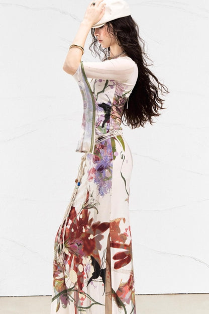 Floral Elegance Side-Slit Dress