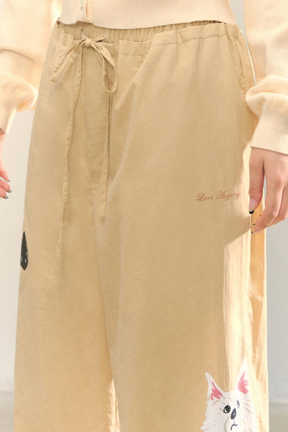 Vintage Wide-leg Khaki Trousers