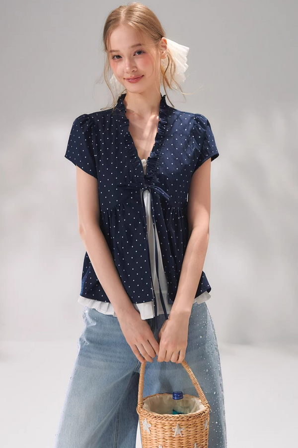Ruffled Polka Dot Babydoll Top