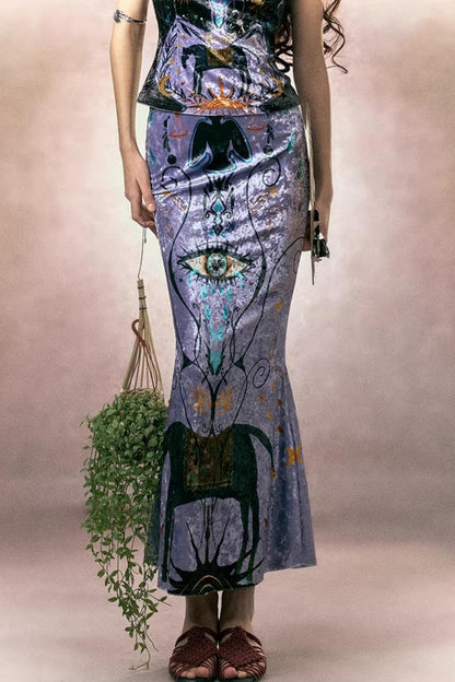 Tarot Velvet Fishtail Skirt Suit Set-Up
