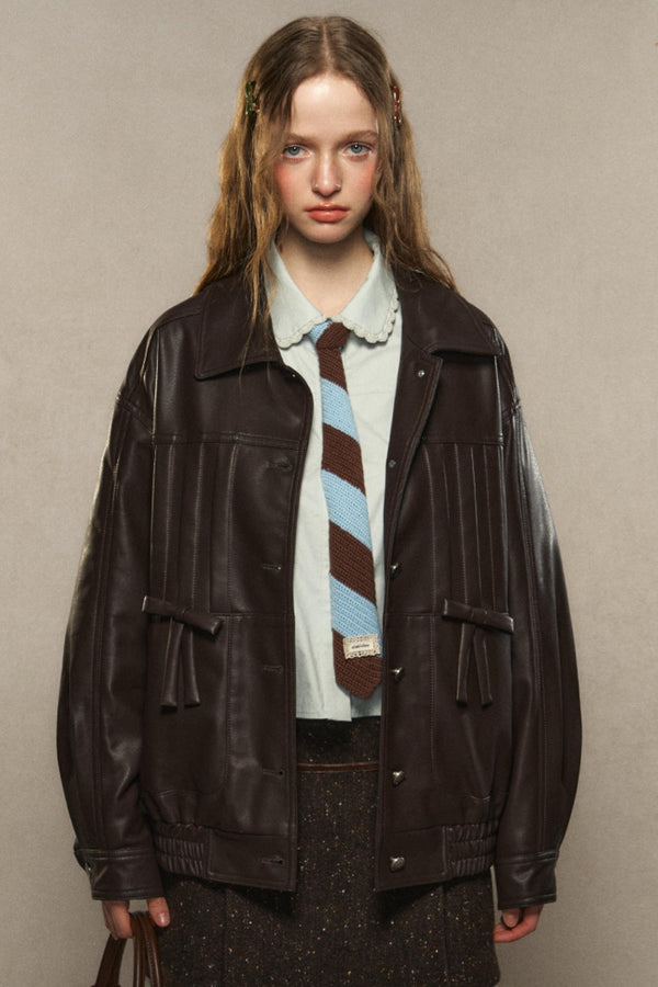 Black Loose Pu Leather Biker Jacket