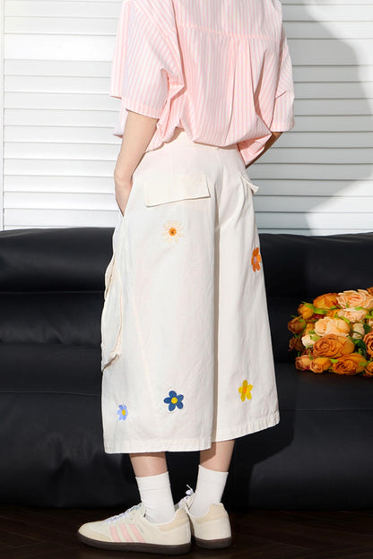 Floral Embroidered Wide-Leg Shorts