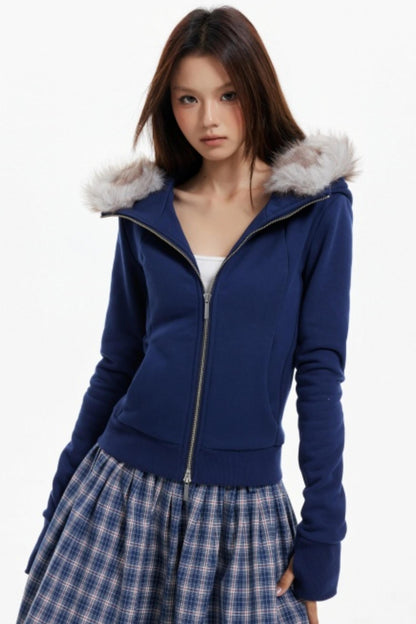 Fur Collar Slim Cotton Hooded Jacket