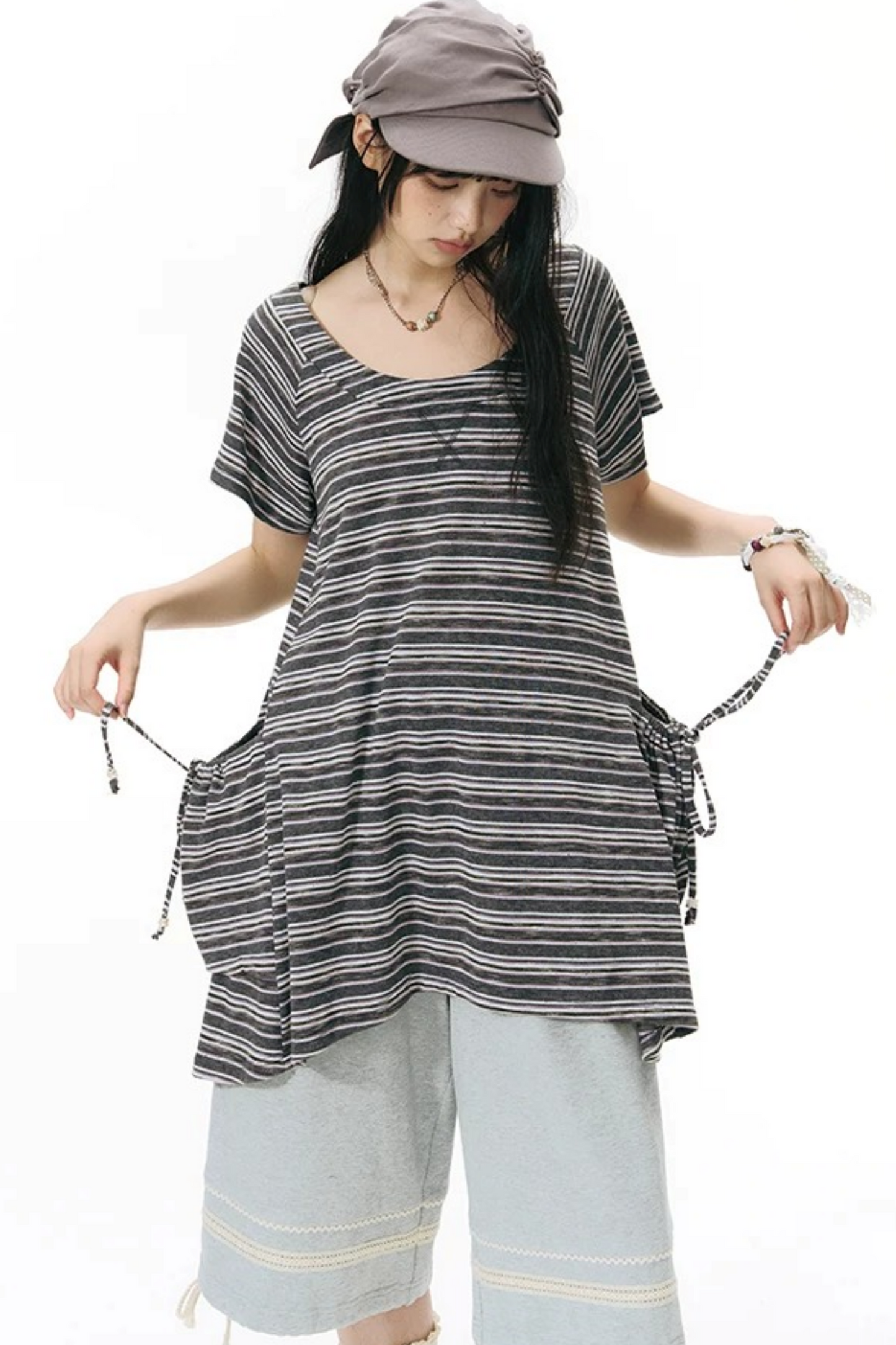 Patchwork Knit Mid-Length Casual Sweatpants