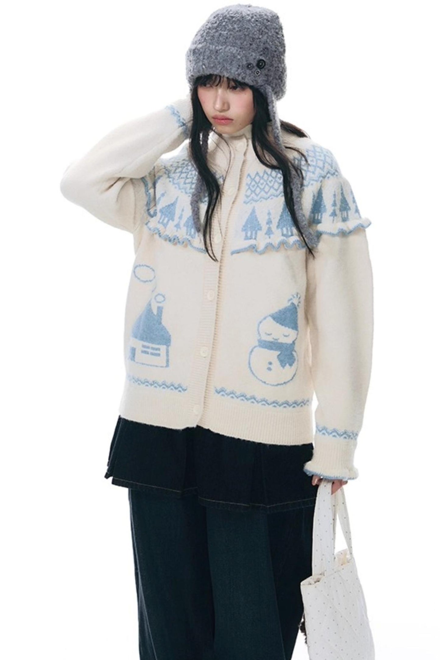 Jacquard-Winterpullover-Set-up mit Schneeansicht