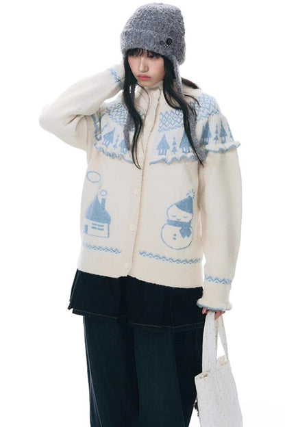 Jacquard-Winterpullover-Set-up mit Schneeansicht