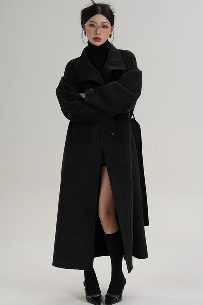 Elegant High-Neck Long Wool Coat