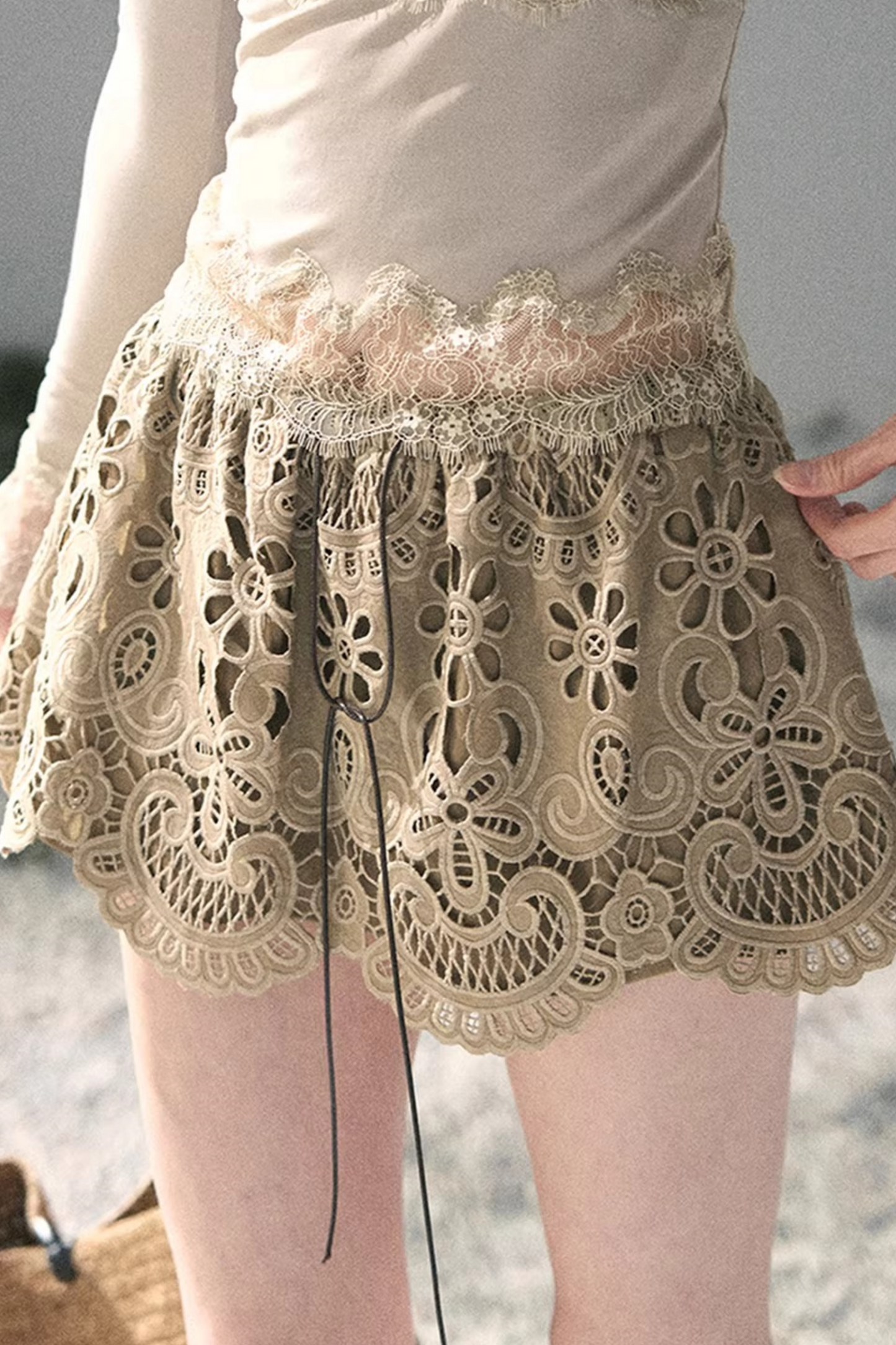 Floral Hollow-Out Puffy Skirt