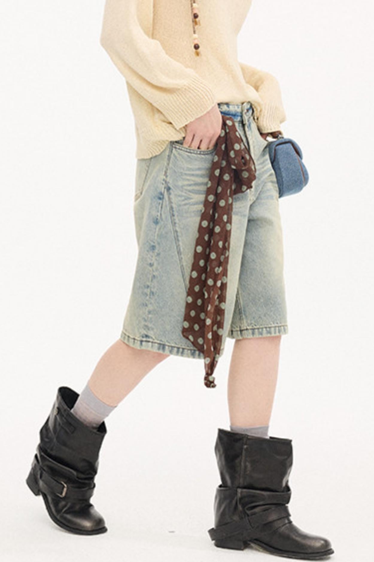 Distressed Denim Split Shorts