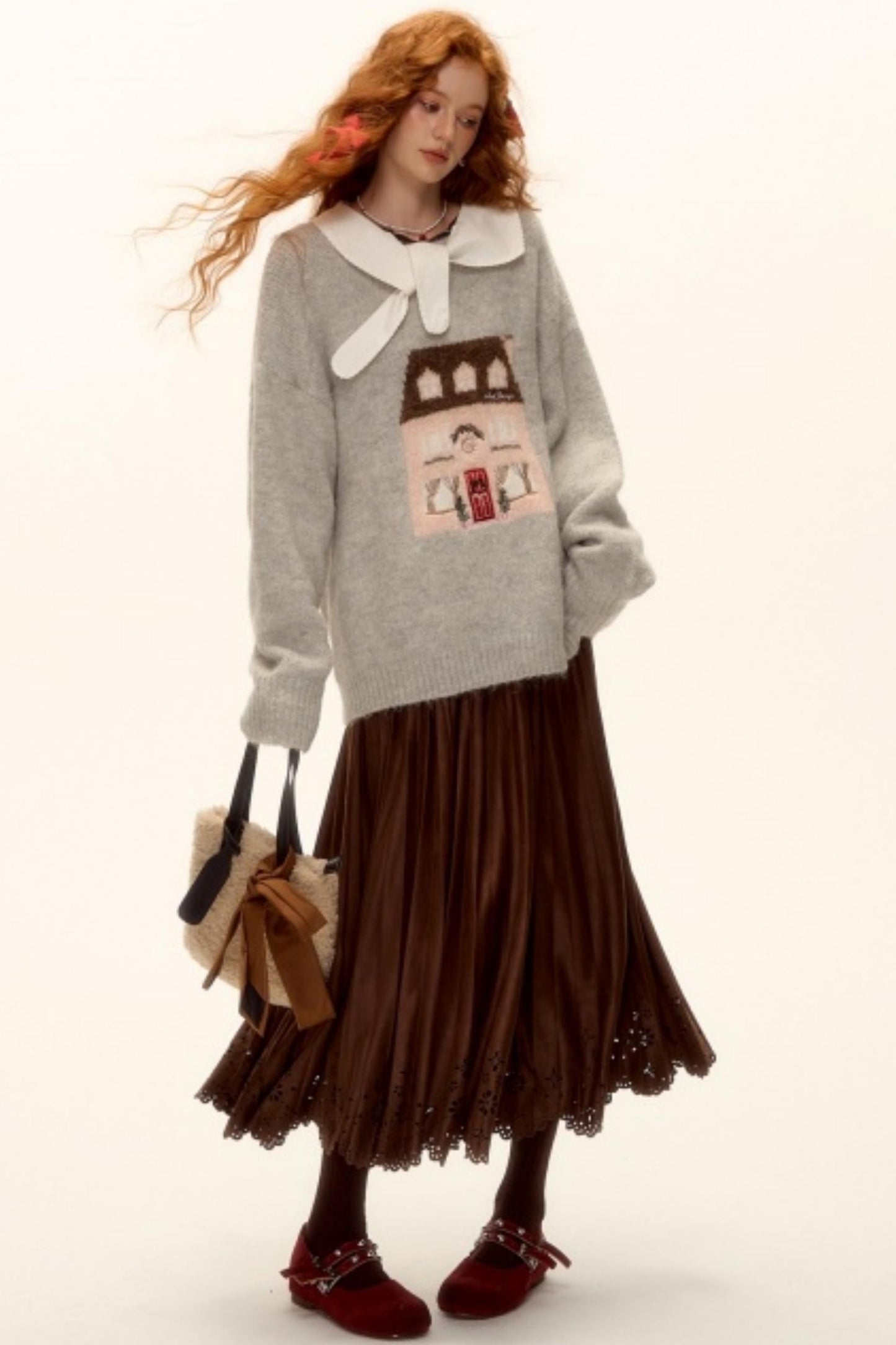 Pleated Suede Lace Skirt