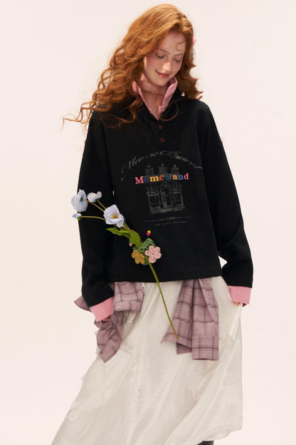 Button Lapel Polo Sweatshirt