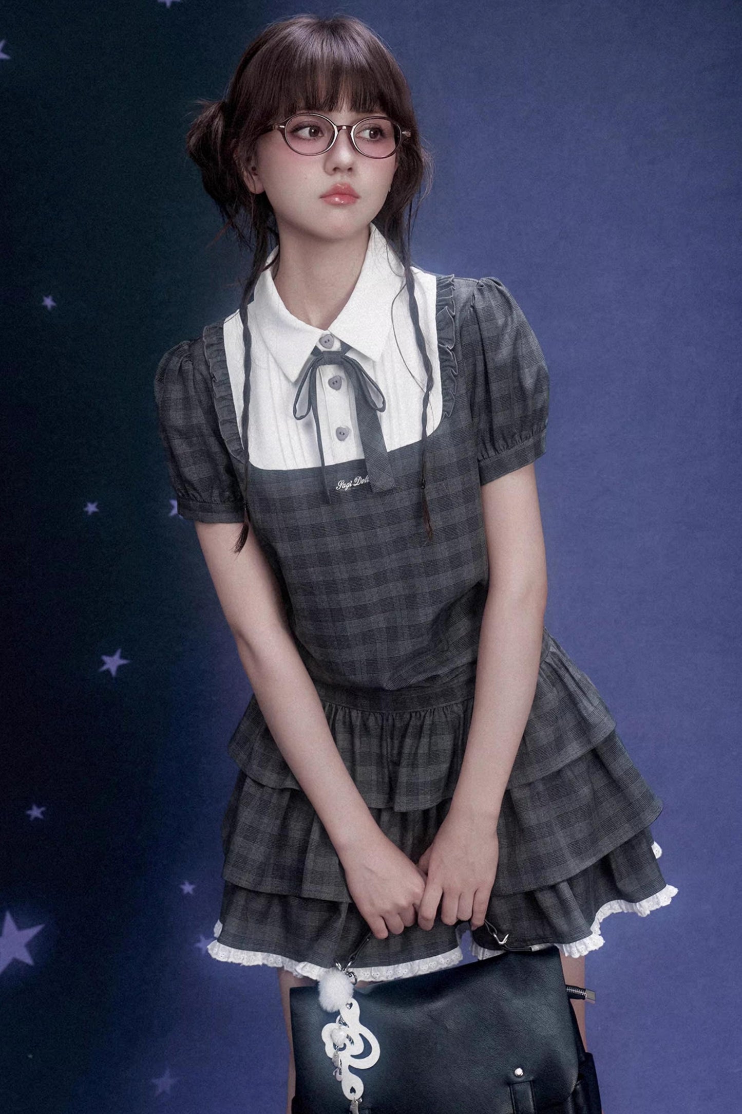 Gray Plaid Cake Dress Set