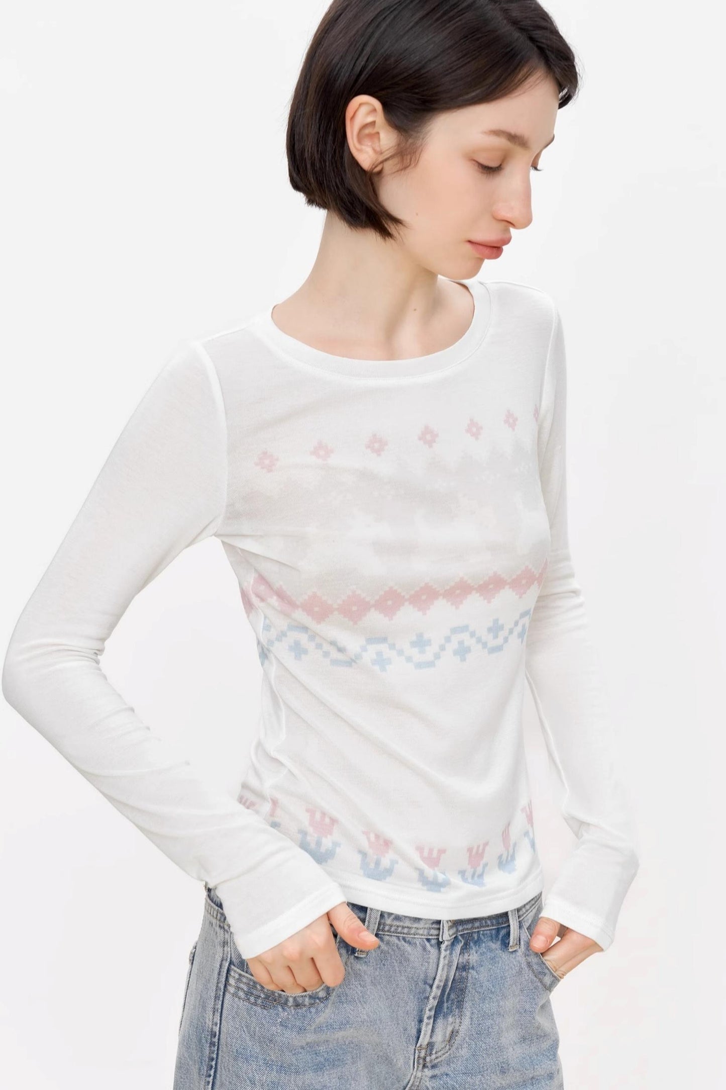 Fair Isle Wool Blend Long Sleeve Tee