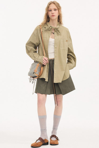 Color-Block Tie Pleated Skirt