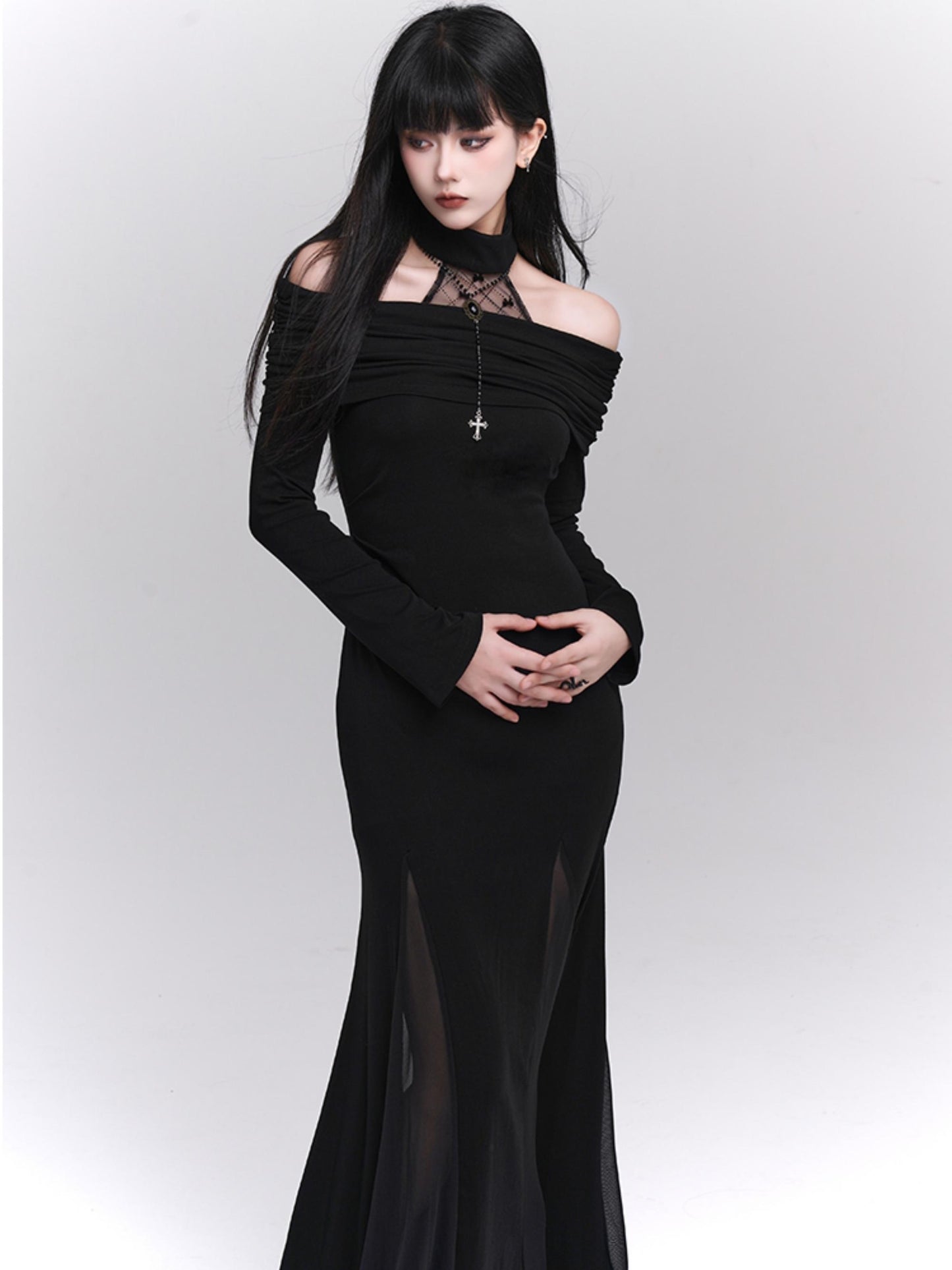 Ghost Girl, Ein-Schulter, Neckholder-Kleid, Damen High-End Sense, Kalt, Einzigartig, Rock, Dunkle Damenmode