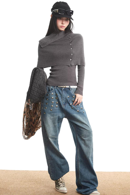 Gray Knitted Turtleneck Sweater