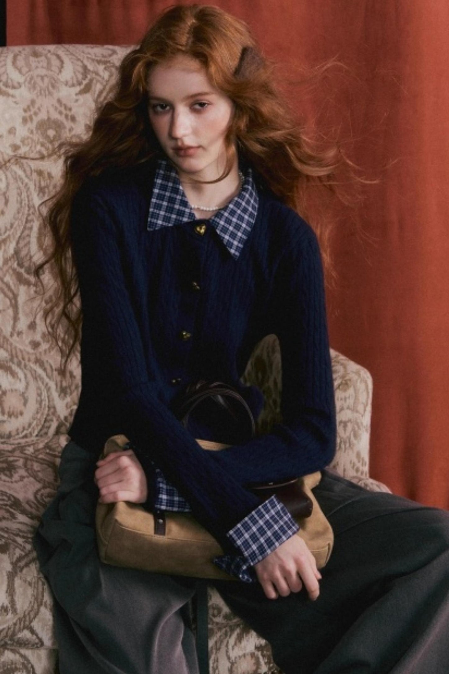 Wool Blend Plaid Knit Top