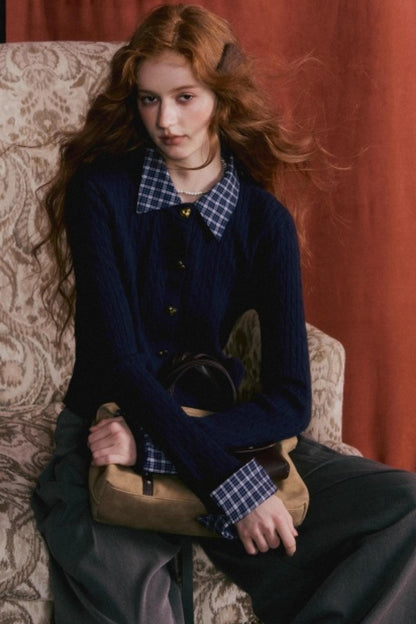 Wool Blend Plaid Knit Top