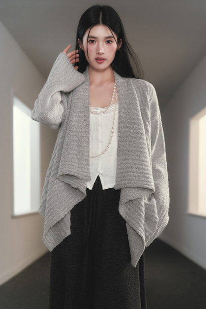 Irregular Lapel Knitted Cardigan