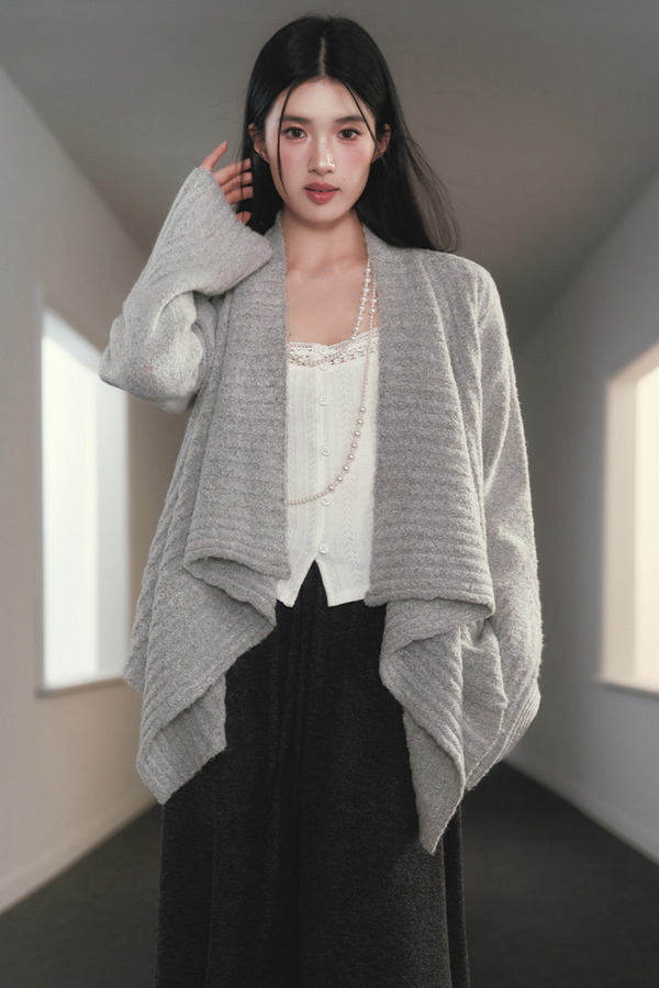 Irregular Lapel Knitted Cardigan