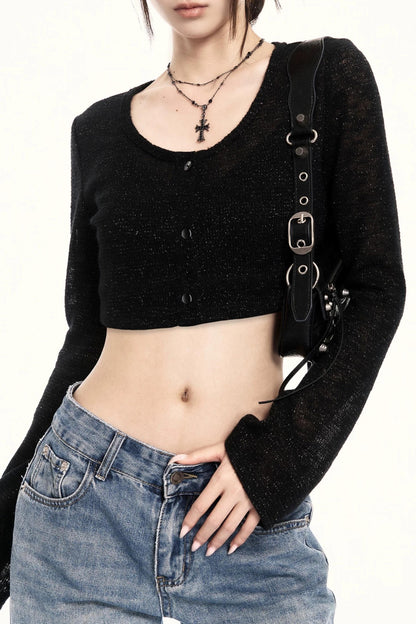 Black Loose Knit Sun Top
