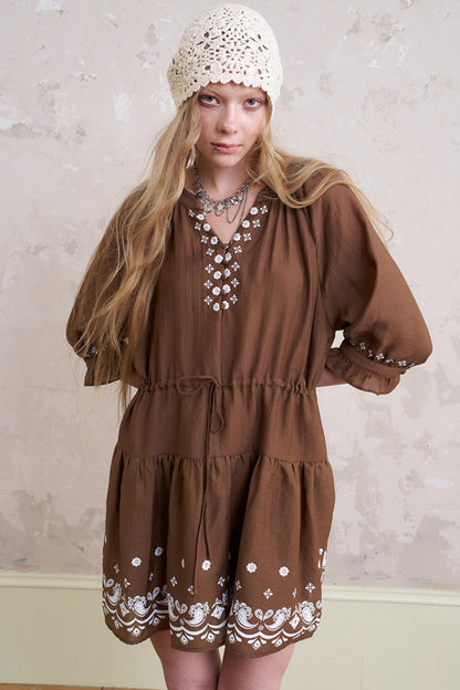 Summer V-Neck Drawstring Dress