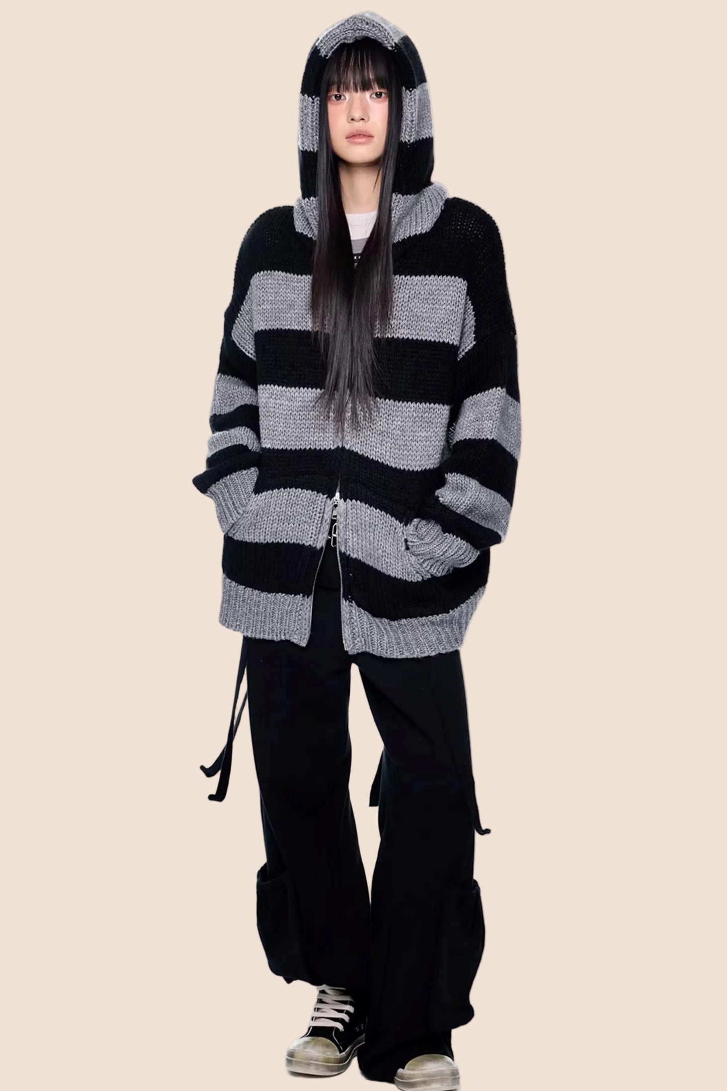 Striped Hooded Knit Jacket