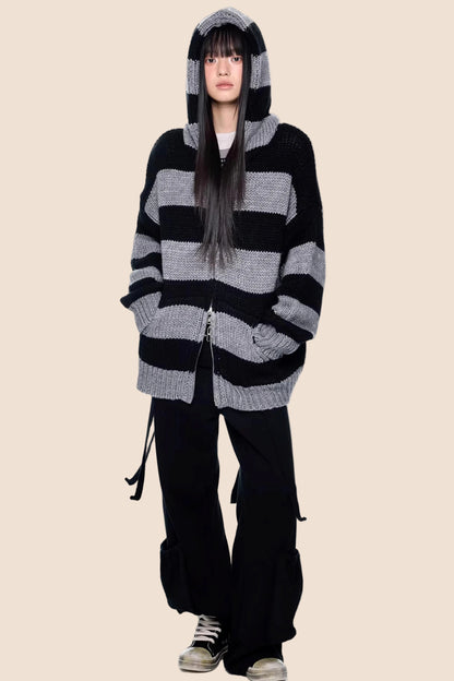 Striped Hooded Knit Jacket