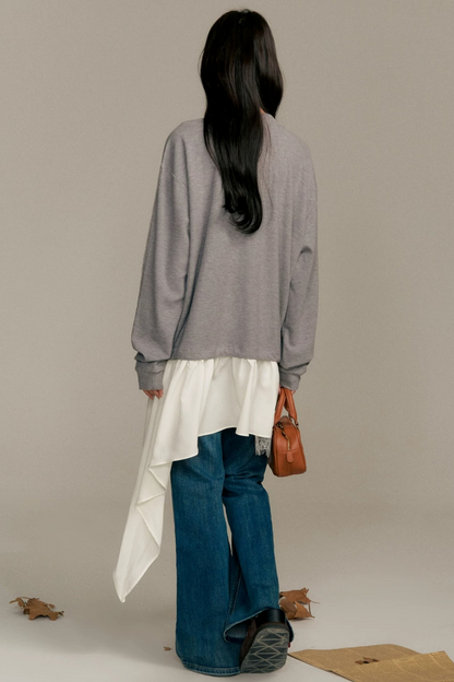Asymmetric Hem V-Neck Sweatshirt
