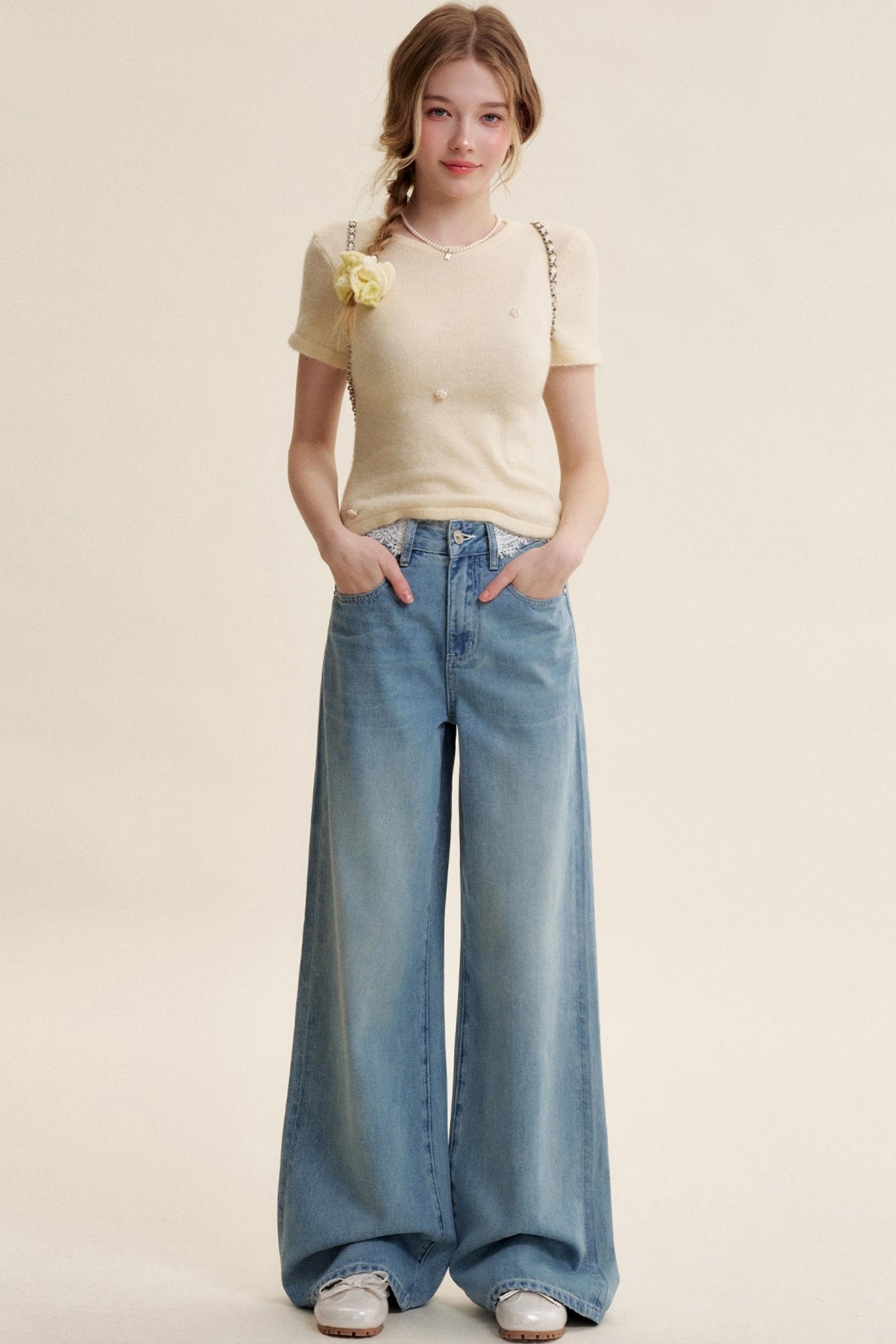 Lace Patchwork High-Rise Jeans