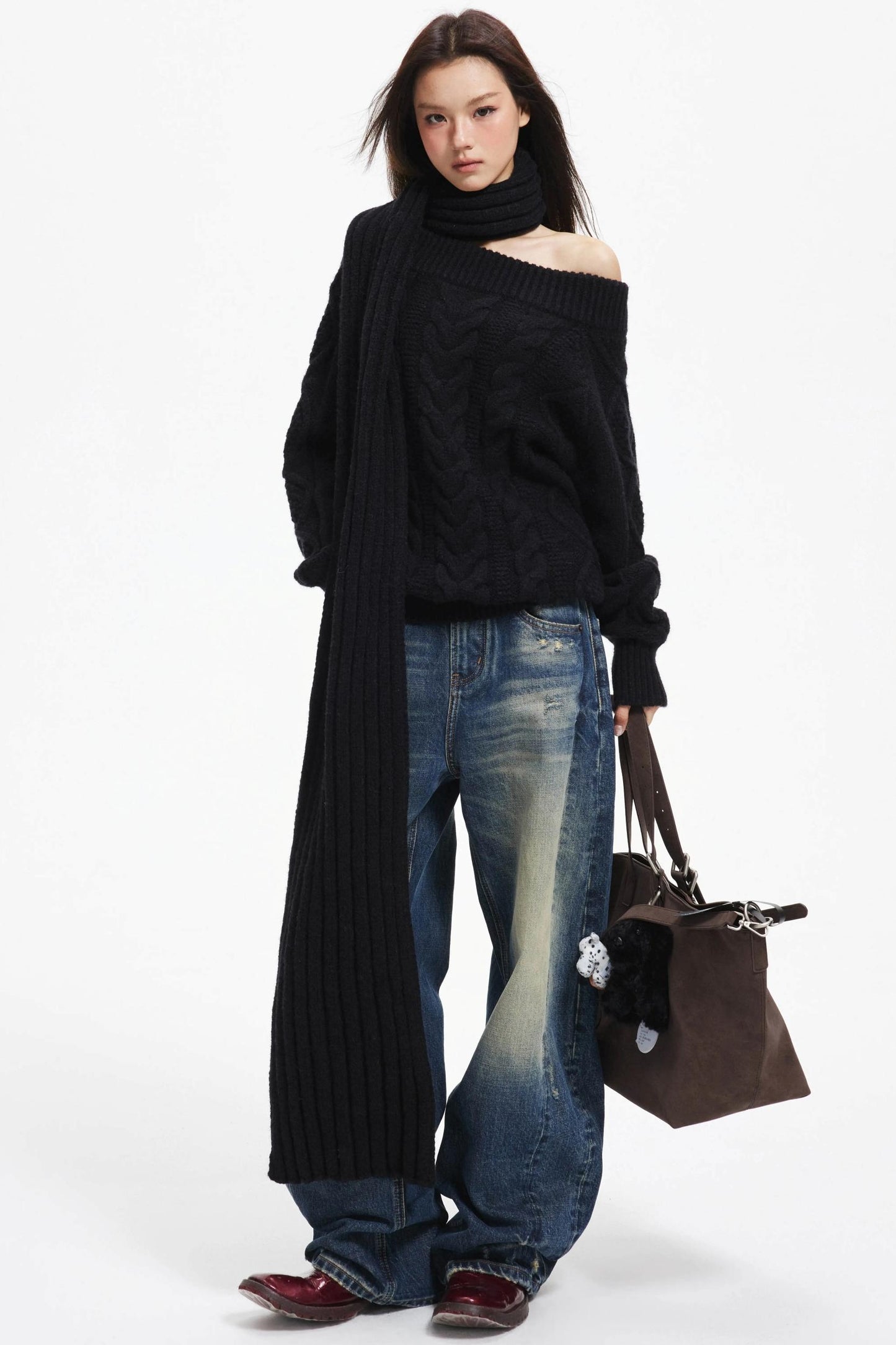 Lazy Wool Slanted Sweater Set