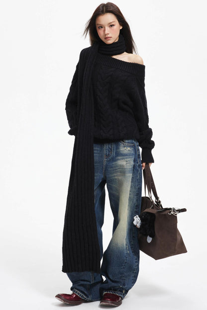 Lazy Wool Slanted Sweater Set