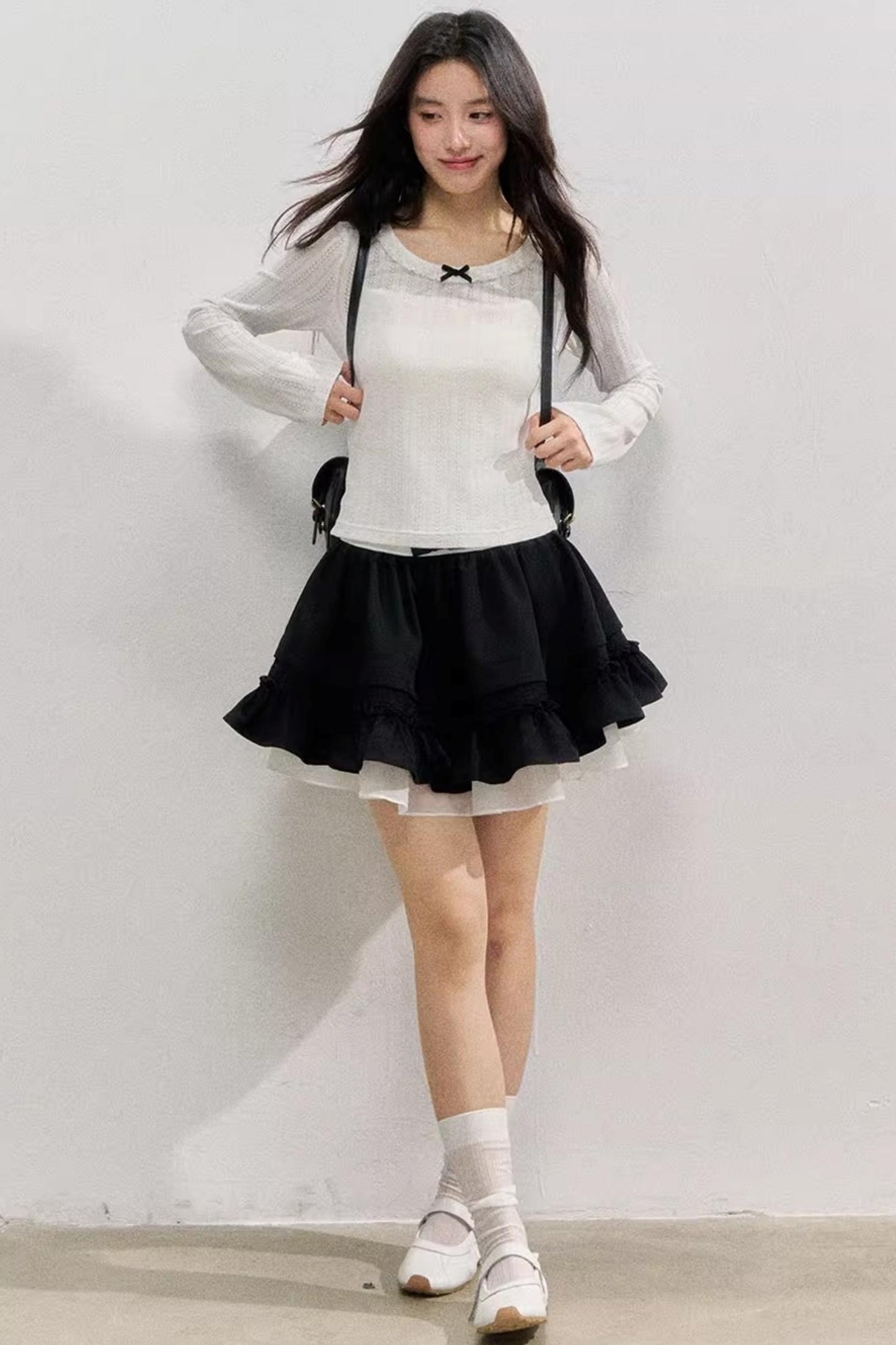 Texture Hollow Knit Long-Sleeved T-Shirt