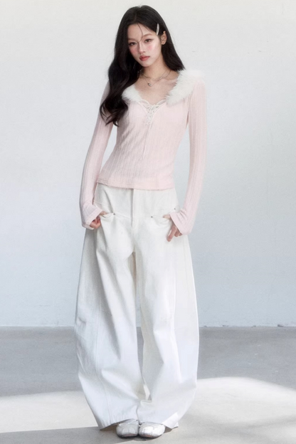 Sweet Knitted V-Neck Top