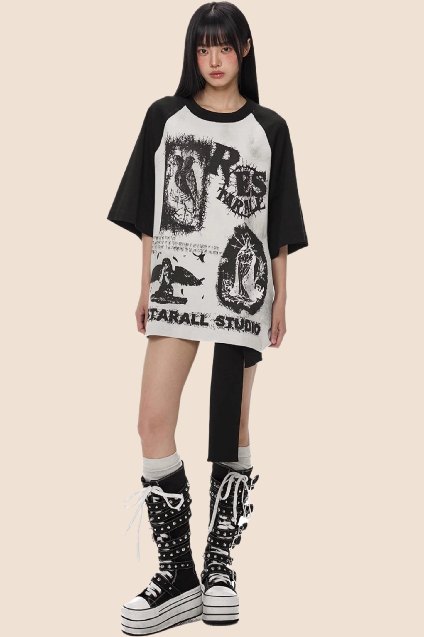 Street Black & White Graffiti Print Top