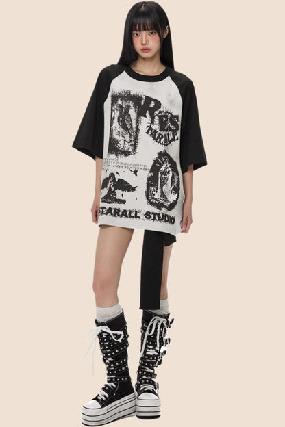 Street Black & White Graffiti Print Top