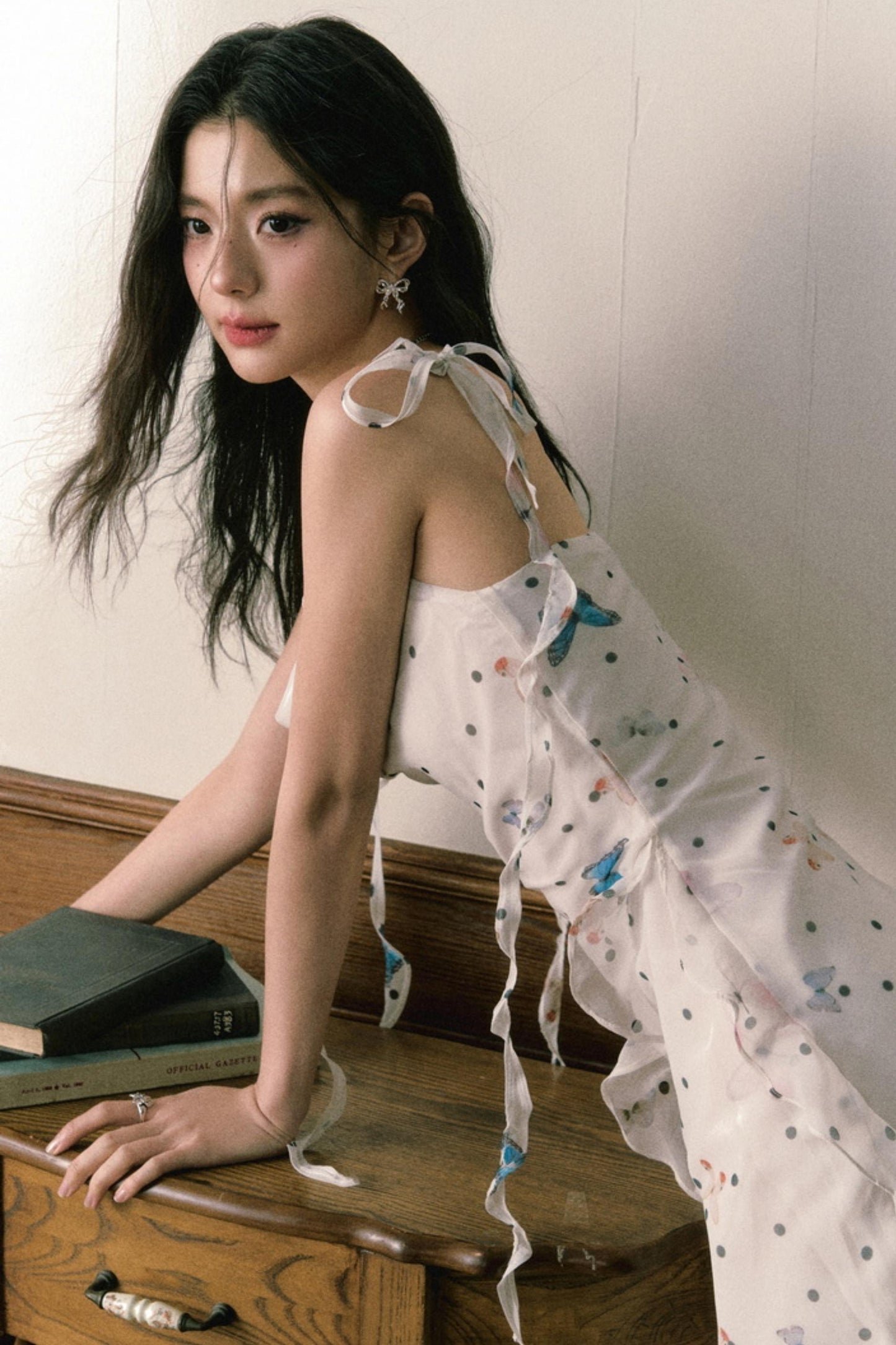 Butterfly Floral Halter Chiffon Maxi Dress