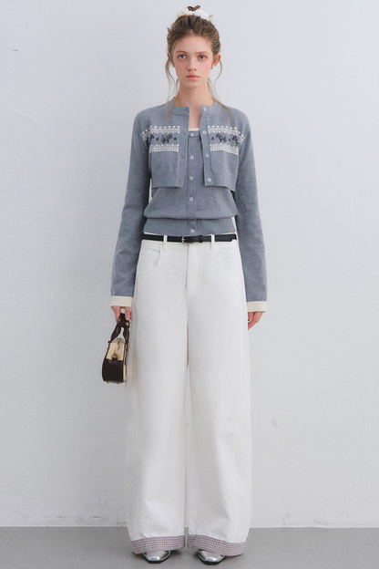 Gray Wool Knit Cardigan Set