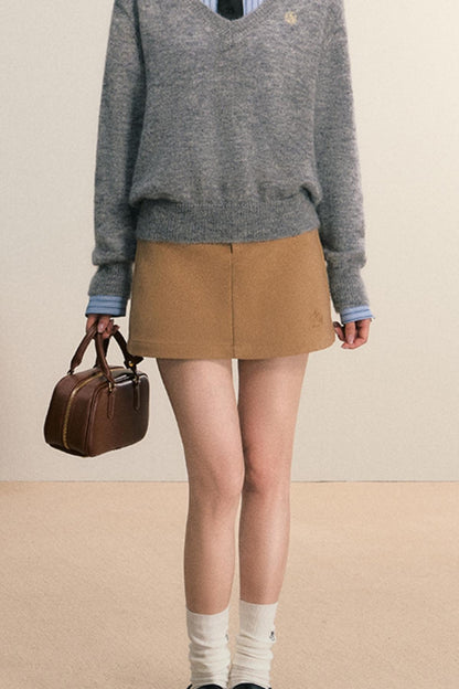 Slim High-Waisted Woolen Skirt