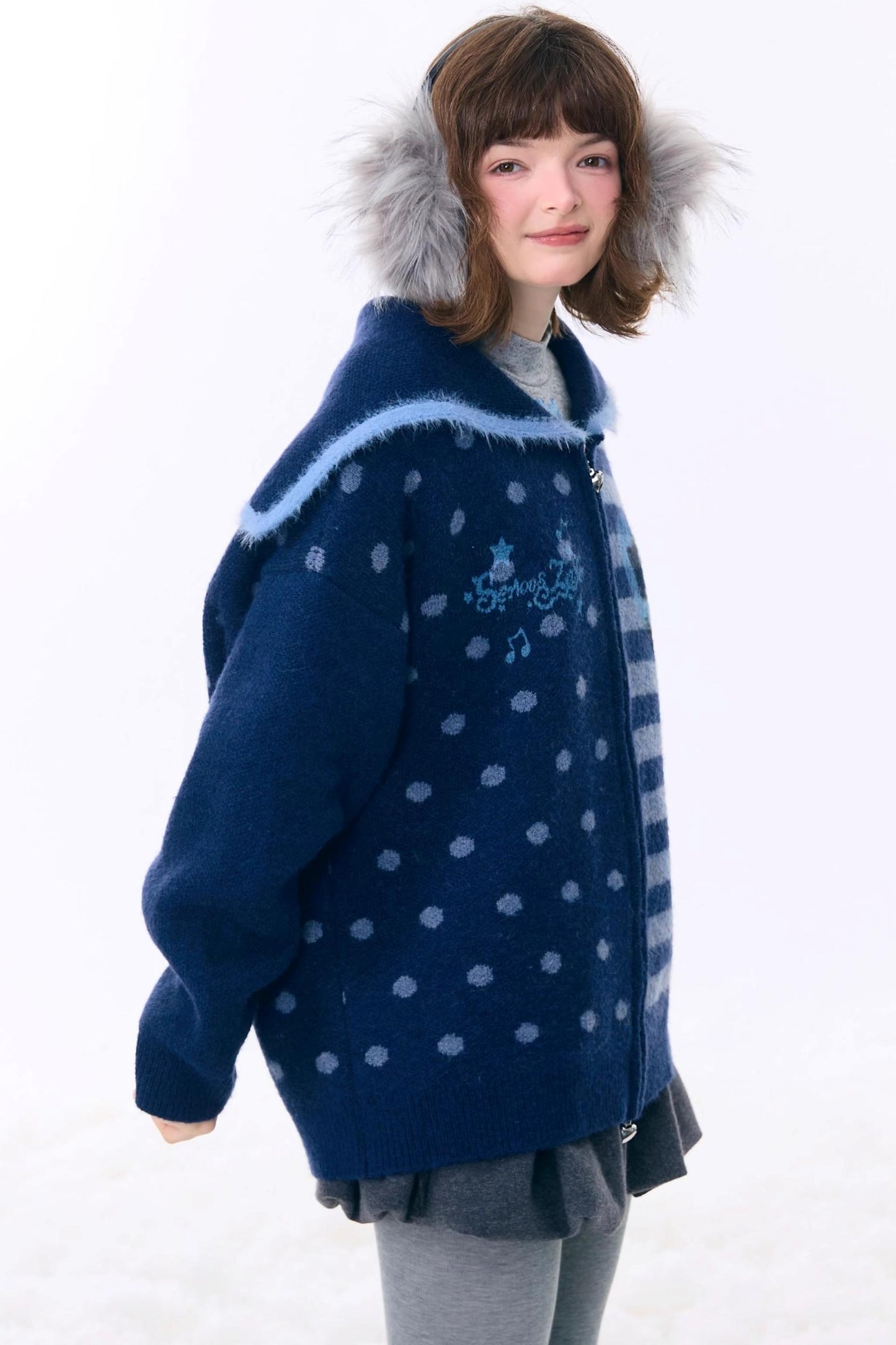 Retro Navy Collar Cardigan Jacket